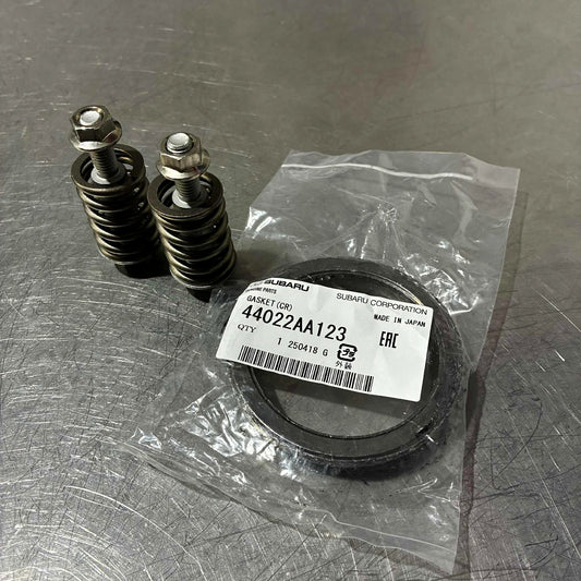 44022AA123, Subaru Genuine Exhaust Downpipe Doughnut Graphite Gasket and stainless steel spring bolt nut hardware