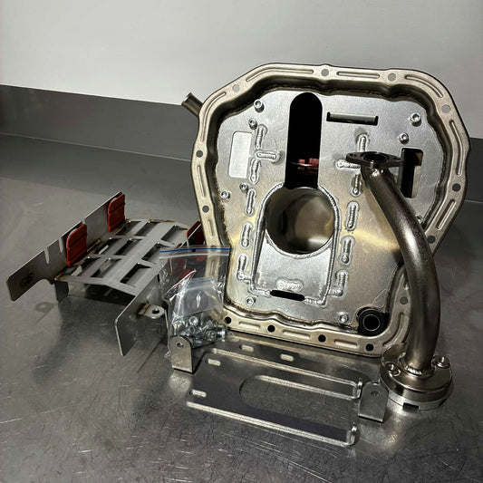 Subaru EJ Engine Baffled Oil Pan Sump made from the EJ25 or Twin Scroll sump. Also the Anti Surge Windage Tray for the Subaru EJ20/EJ25 engine which helps with more baffling and crankcase ventilation. Our high flow motorsport oil pickup  