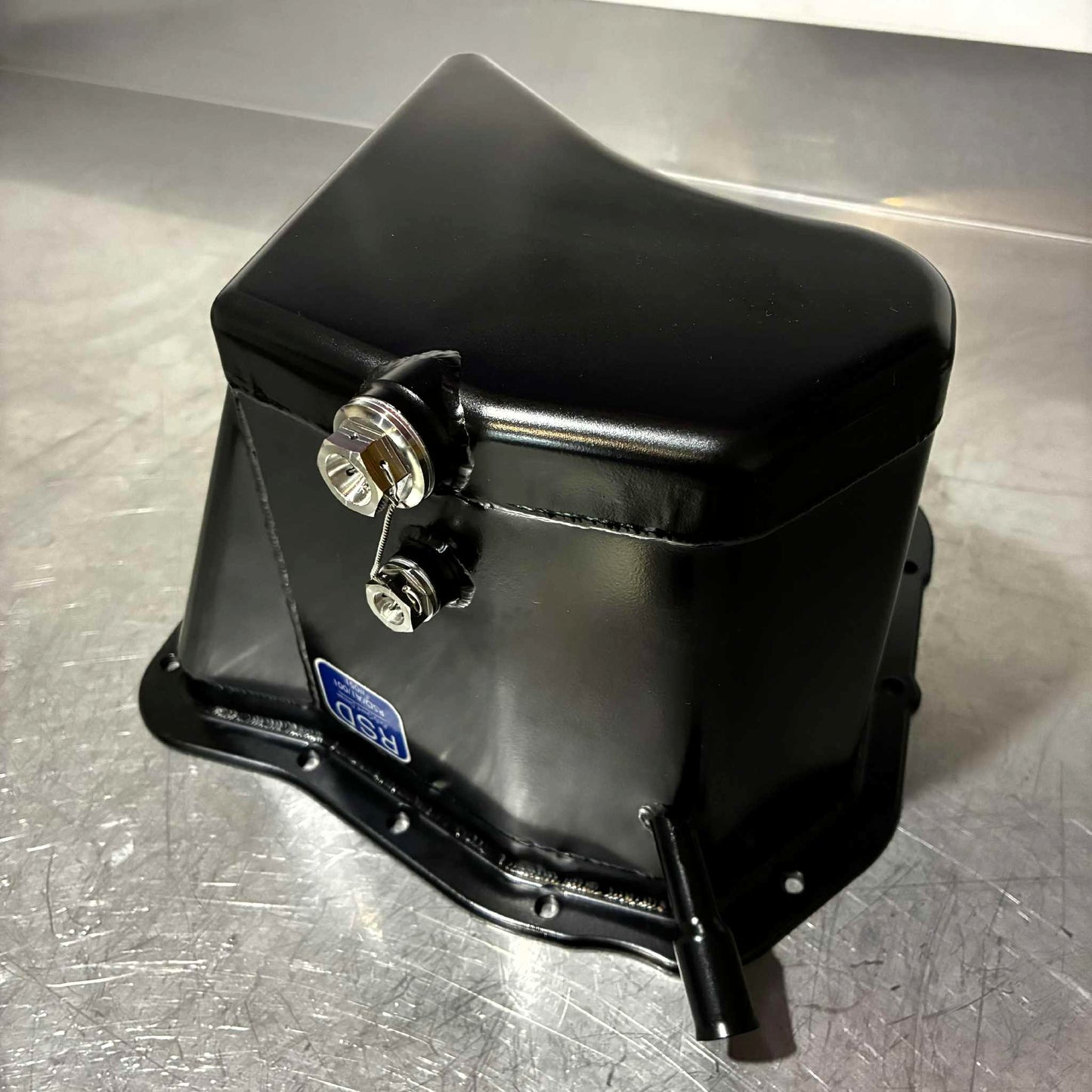 RSD Rallysport Design High Capacity Rally Racer Subaru EJ Engine Baffled Oil Pan Sump made for the EJ20 and EJ25 Engine, Titanium drain bolts/bungs which have been lockwired